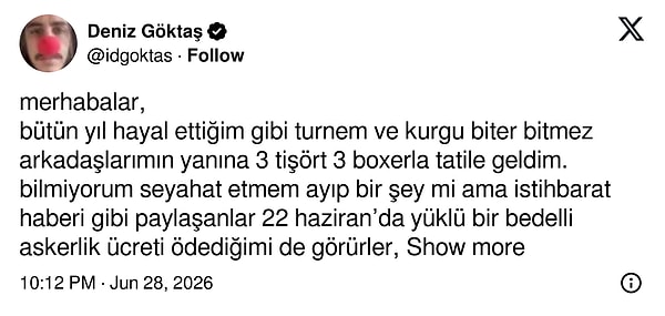 Komedyen Deniz Göktaş ise "ülkeden kaçtı" iddialarına X’te yaptığı paylaşımla cevap verdi.