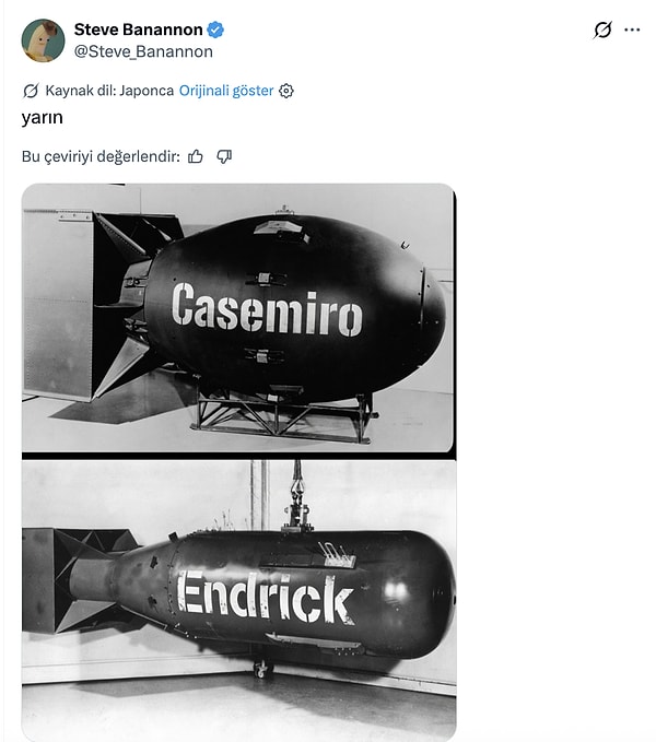 Brezilyalı taraftar ise Hiroşima ve Nagasaki'ye atılan atom bombalarına referans gösterdi.