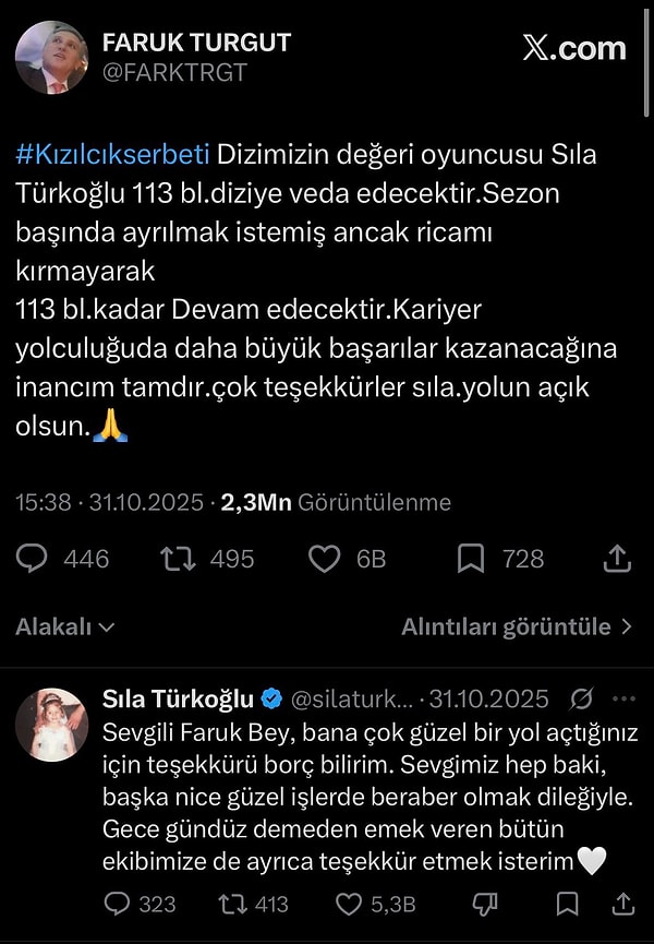Faruk Turgut'a tepki çeken iddialarının ardından, sezon başında dizinin Doğa'sı Sıla Türkoğlu'nun vedasının ardından yaptığı paylaşım hatırlatıldı.