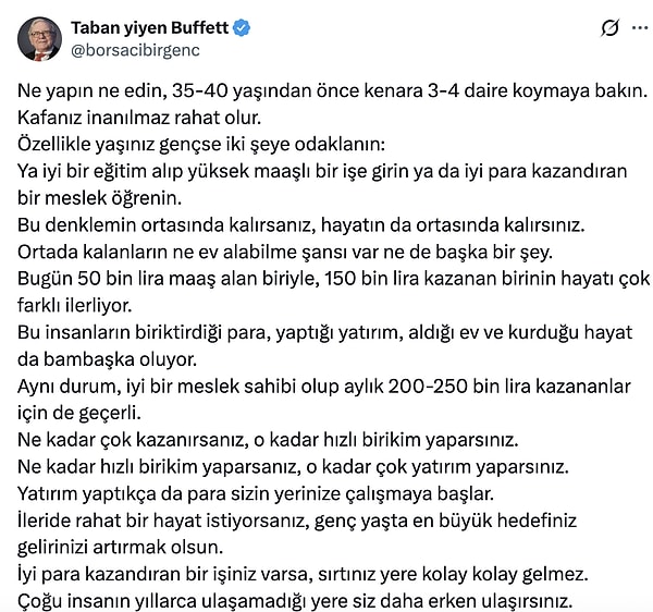 Bir X hesabı 35-40 yaşına kadar kenara üç dört daire konması tavsiyesinde bulundu.
