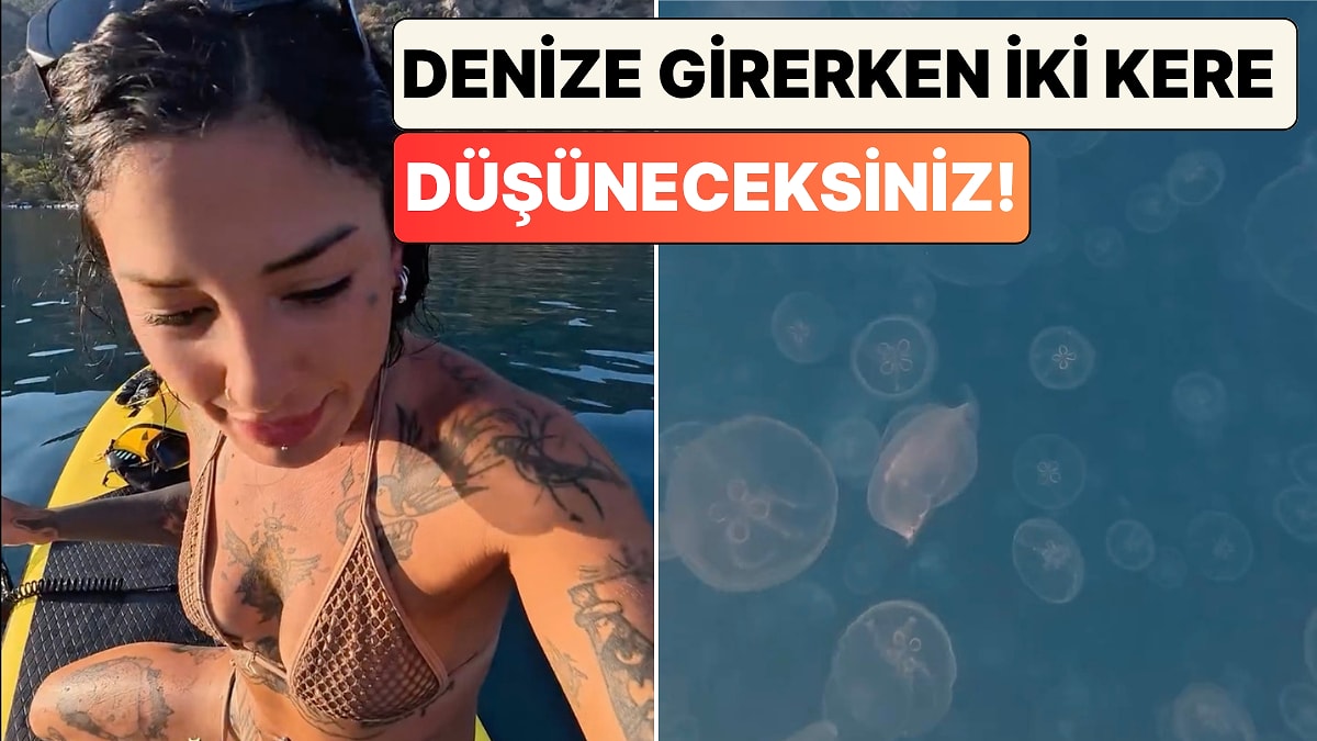 Bir Kadın Ölüdeniz'in Berrak Sularını Kaplayan Denizanalarının Oluşturduğu Görsel Şöleni Paylaştı