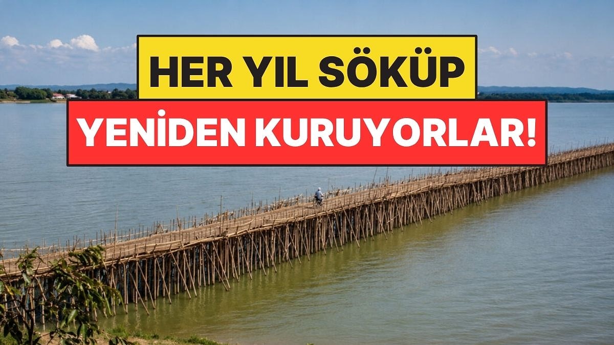 Kamboçya'da her yıl kurulan ve sökülen bambu köprü