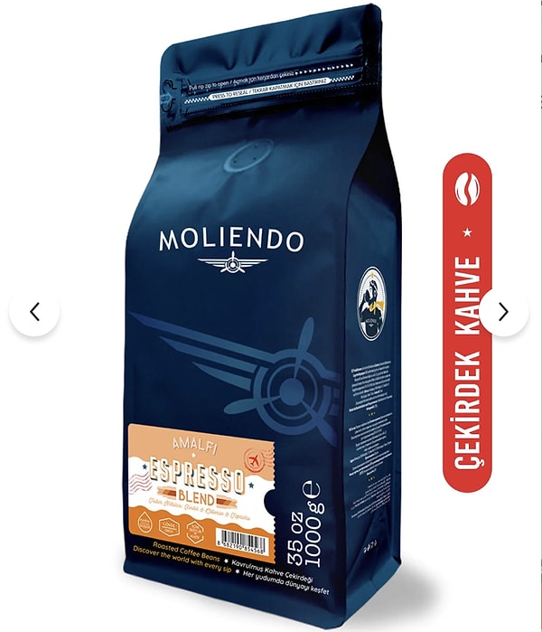 Moliendo Amalfi Espresso Blend Çekirdek Kahve 1000 g dev boy sepet aşamasında tam %40'a varan indirimle sizi bekliyor!