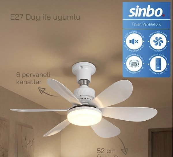 Sinbo Kumandalı Tavan Vantilatörü yılın en düşük fiyatı kampanyası kapsamında net 839,00 TL!