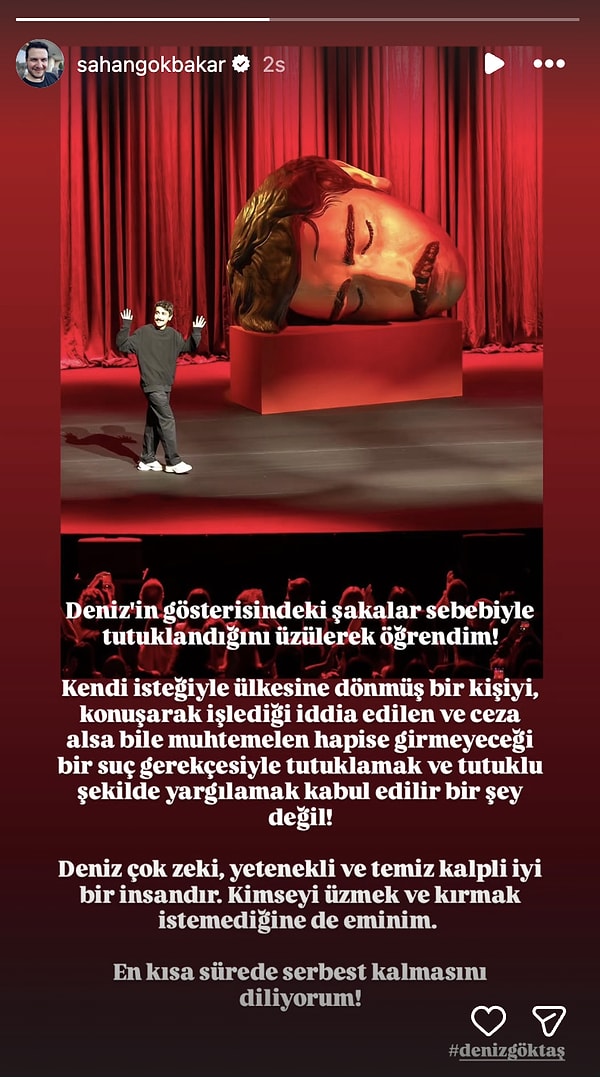 İşte Şahan Gökbakar'ın Deniz Göktaş paylaşımı: