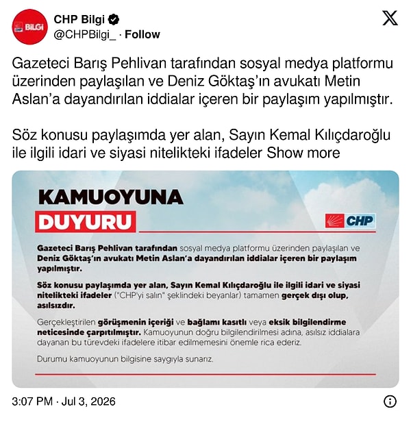 Kemal Kılıçdaroğlu'nun ekibi iddiaları yalanladı: "CHP'yi salın' şeklindeki beyanlar tamamen gerçek dışı olup, asılsızdır."
