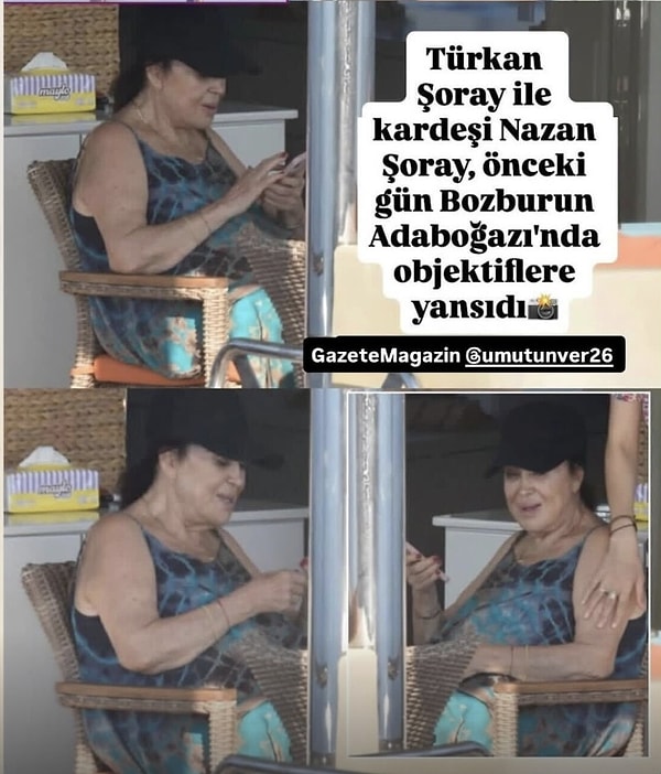 Türkan Şoray, kardeşi Nazan Şoray ile birlikte Muğla'nın Bozburun ilçesine bağlı Adaboğazı'nda tatil yaparken görüntülendi.
