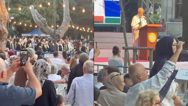 Rektörü sırtlarını dönerek protesto ettiler.