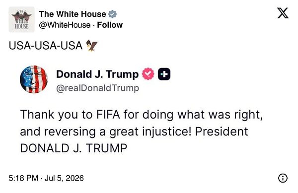 Trump'ın teşekkür mesajı ve bu mesajın Beyaz Saray hesabından paylaşılması da tepkileri artırdı.