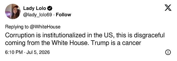 "Yolsuzluk ABD'de kurumsallaşmış durumda, bu Beyaz Saray'dan gelmesi utanç verici. Trump bir kanser."