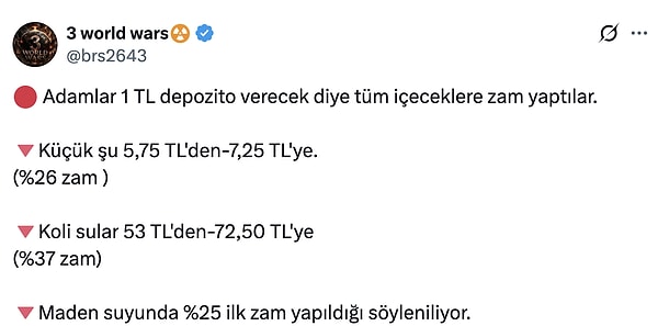 Ürünlere en az %25 zam geldi.