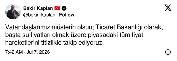 Ticaret Bakanlığı Basın ve Halkla İlişkiler Müşaviri Bekir Kaplan da konuyla ilgili şu sözleri kullandı: