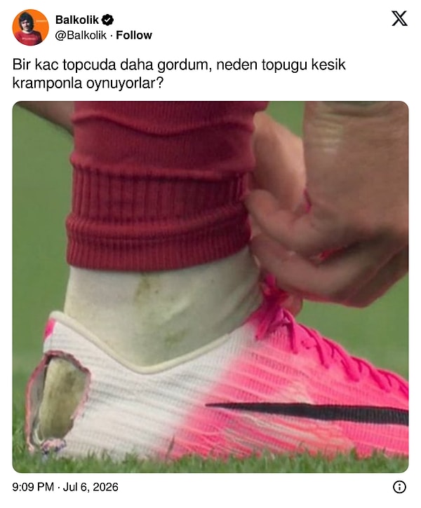 A user of X noticed that football players were cutting the heels of their cleats and wondered why they were doing so.