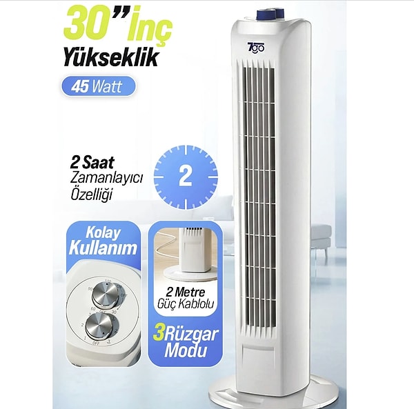 7Go 30 İnç Kule Tipi Vantilatör 1.529,15 TL yerine net yaz fırsatı fiyatıyla sadece 1.199,00 TL!