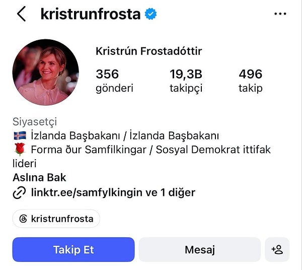 Ziyaret öncesi 20 bine yakın takipçisi olan Frostadottir'in takipçi sayısı adeta katlandı.