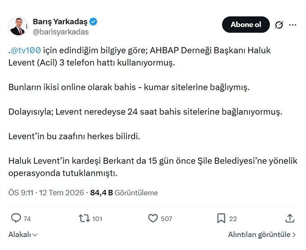 Sürece dair bir diğer sarsıcı iddia ise gazeteci Barış Yarkadaş'tan geldi.