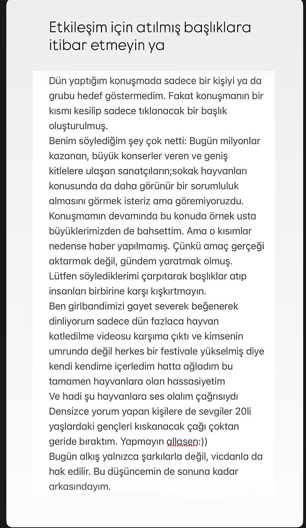 Eleştirilerin çığ gibi büyümesi üzerine ünlü şarkıcı yeni bir paylaşım yaparak konuya açıklık getirdi.