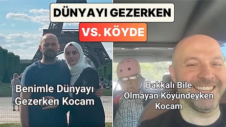 Bir Kadın Eşinin Dünyayı Gezerken Verdiği Pozlarla Köydeki Pozlarını Paylaştı