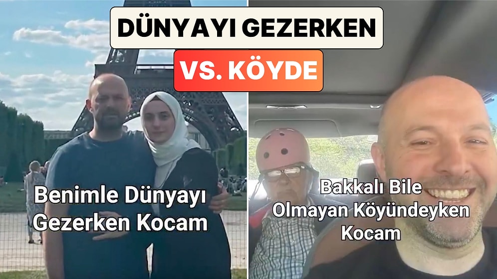 Bir Kadın Eşinin Dünyayı Gezerken Verdiği Pozlarla Köydeki Pozlarını Paylaştı