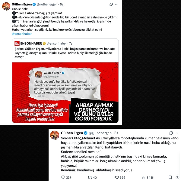 Gülben Ergen, ilk olarak Ensonhaber'in kendisini hedef alan paylaşımına sert tepki gösterdi.