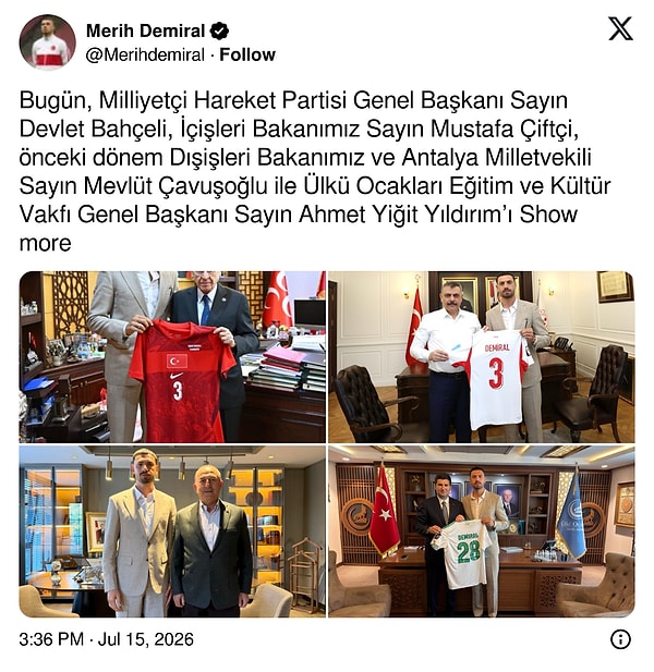 Merih Demiral, paylaşımında şu ifadelere yer verdi: