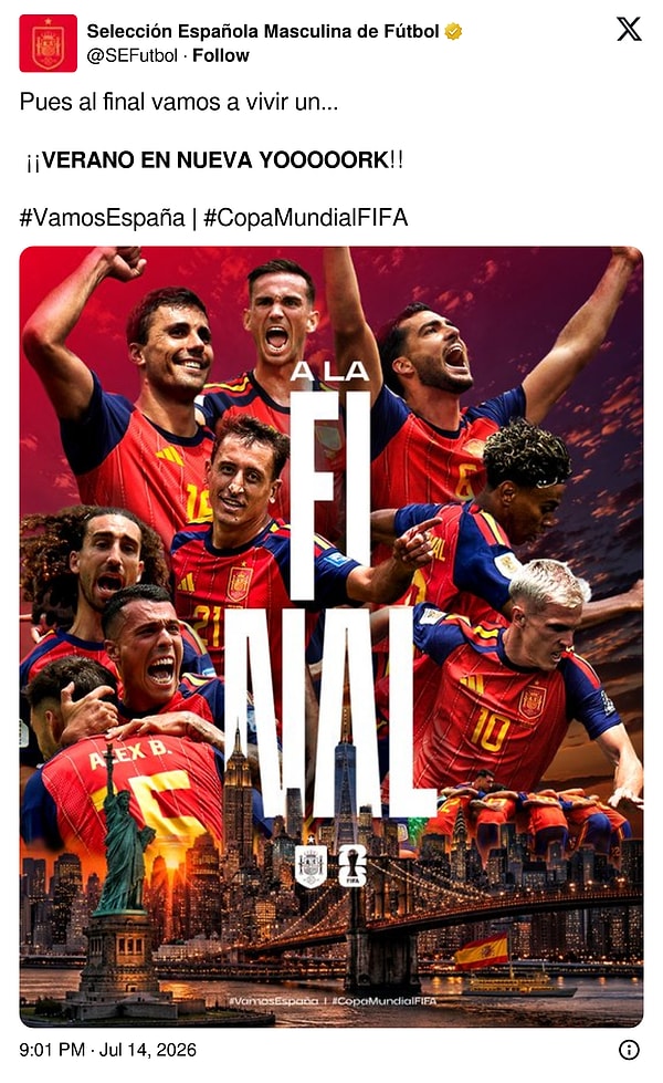 Here is the post from the Spain National Football Team!