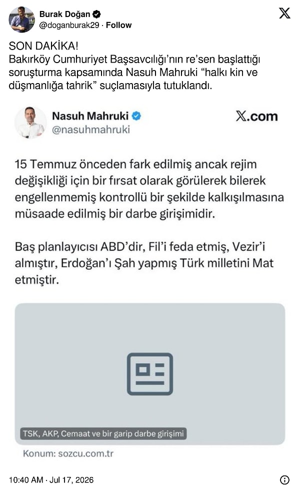 Nasuh Mahruki neden tutuklandı?