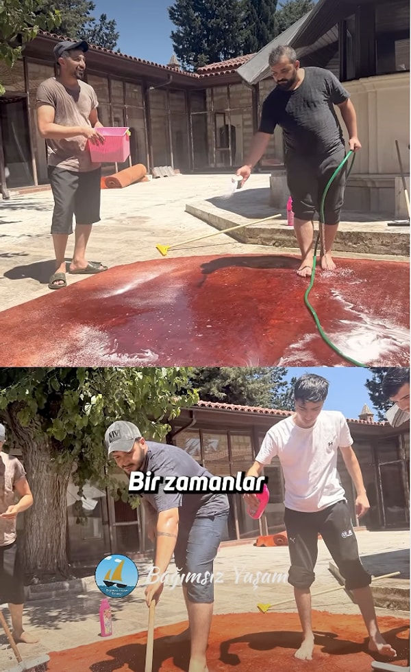 Eski bağımlılar namaz kıldıkları caminin halılarını yıkadı.