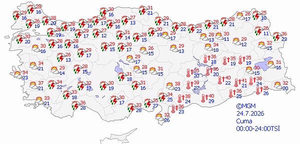 24 Temmuz Cuma Hava Durumu 👇