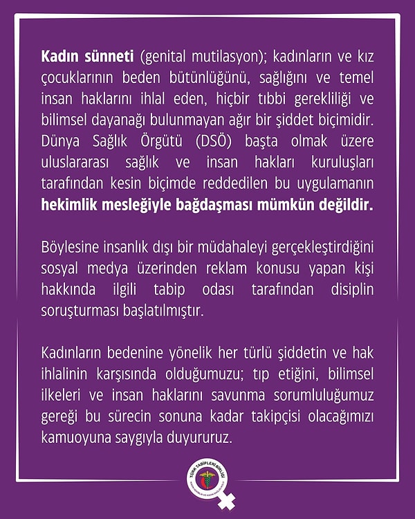 Türk Tabipler Birliği konu ile ilgili açıklamada bulundu: