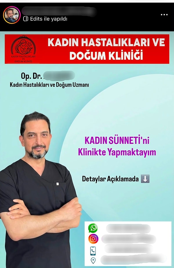 Bir operatör doktor kliniklerinde kadın sünneti yaptığını reklam olarak paylaştı.