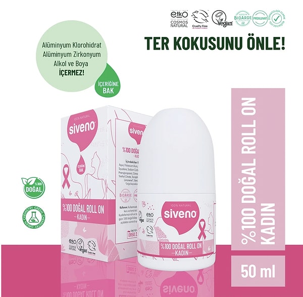 Siveno %100 doğal kadın roll-on deodorant indirimlere ek tekli alımlarda net 239,00 TL!