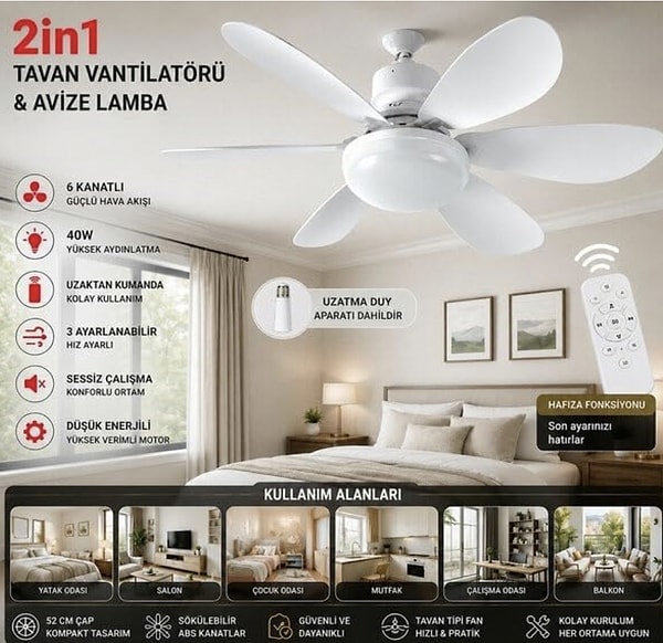 AEE sinek kovuculu tavan vantilatör ve avize lamba son 365 günün en ucuz fiyatıyla net 999,99 TL!