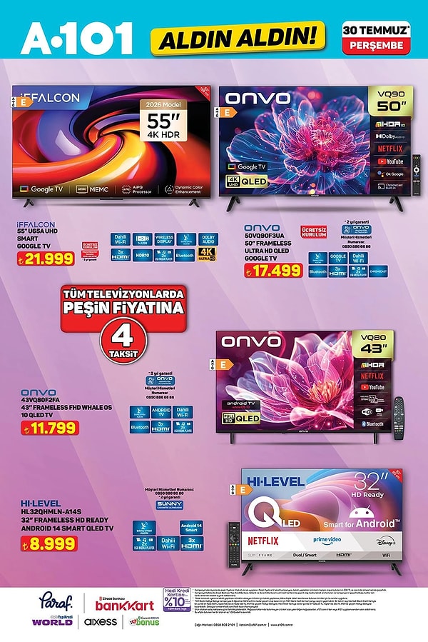 iFFALCON 55" U65A UHD SMART Google TV 21.999 TL