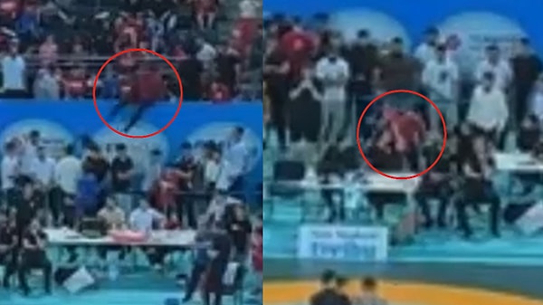 İddiaya göre karşılaşmayı yöneten hakemin kararlarına tepki gösteren Hamza Yerlikaya, tribünden inerek mindere girdi.