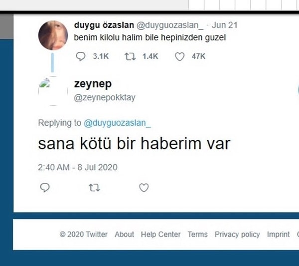 The response given by Zeynep Oktay to social media influencer Duygu Özaslan in 2020 has become a hot topic again with the resurfacing of a screenshot on social media.