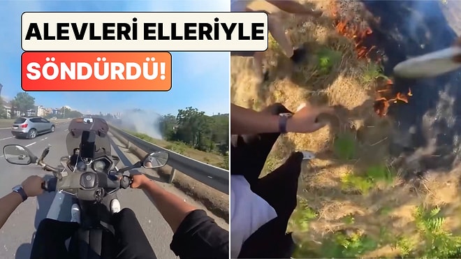 Motosiklet Sürücüsü Yol Kenarında Başlayan Orman Yangınını Elleriyle Söndürdü