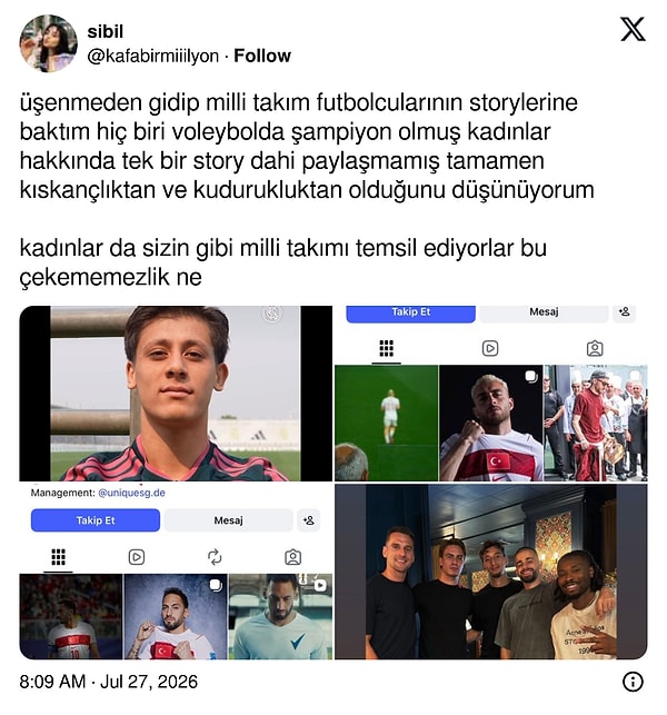 Futbolcular, kadınların voleybol başarısını görmezden geldi.
