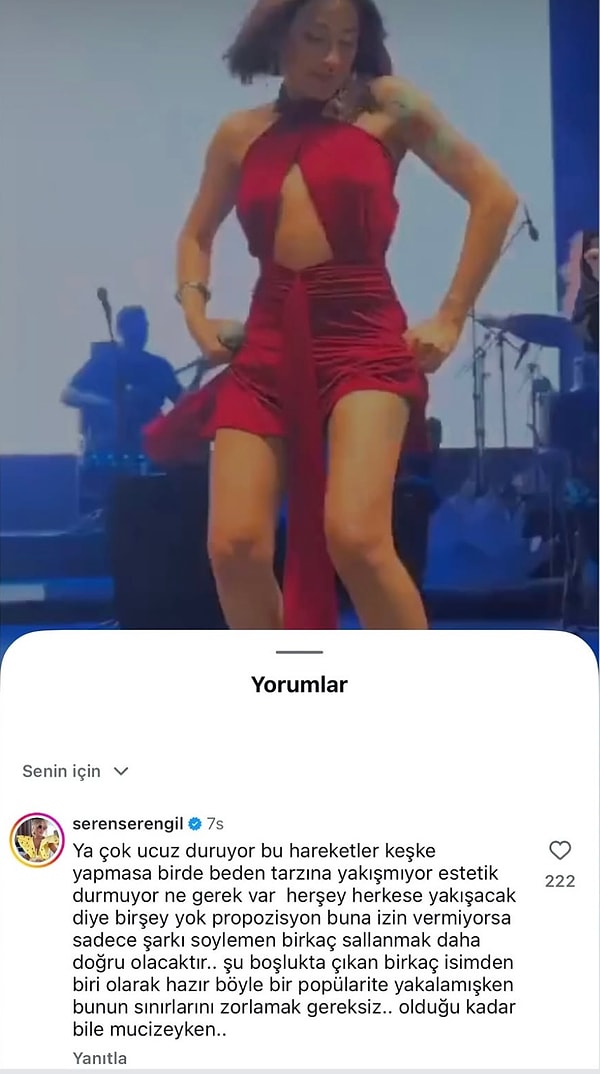 One of the people who commented on Melek Mosso's concert footage was Seren Serengil.