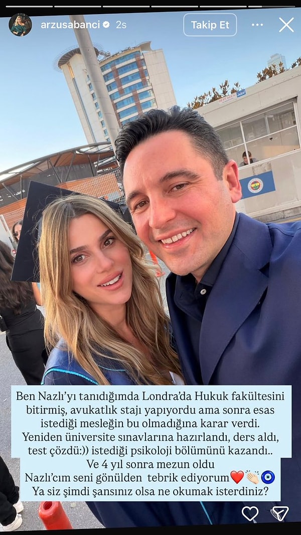 Bu kez gündeme iş ya da davetlerle değil, eğitim hayatındaki başarısıyla gelen Nazlı Sabancı, Bahçeşehir Üniversitesi Psikoloji Bölümü'nden mezun olarak ikinci üniversite diplomasını aldı.