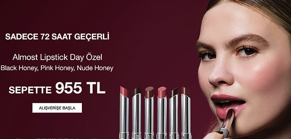 Clinique marka tüm rujlarda %40' A VARAN İNDİRİM + Almost Lipstick Honey Rujlar SADECE 955 TL!