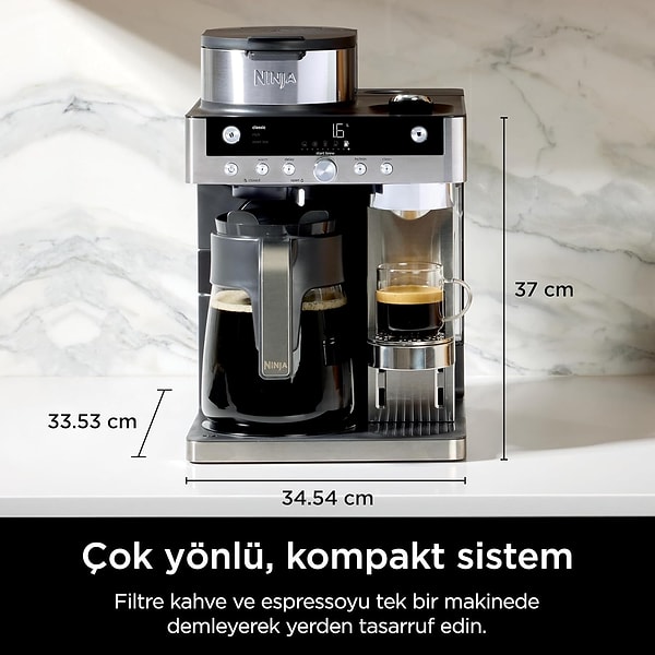 Çift Demleme Sistemi: Hem Çekirdek/Toz Kahve Hem Kapsül Uyumluluğu