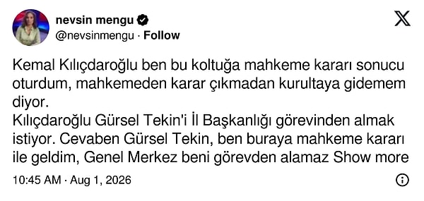 Öte yandan gazeteci Nevşin Mengü de sosyal medya hesabından yaptığı paylaşımda yaşanan tartışmalara dikkat çekti.
