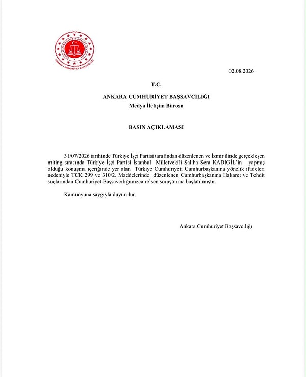 Ankara Cumhuriyet Başsavcılığı'nın paylaşımı: