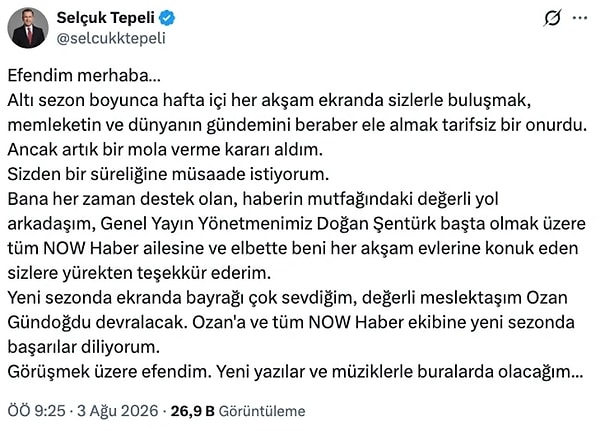 Selçuk Tepeli'nin açıklaması:
