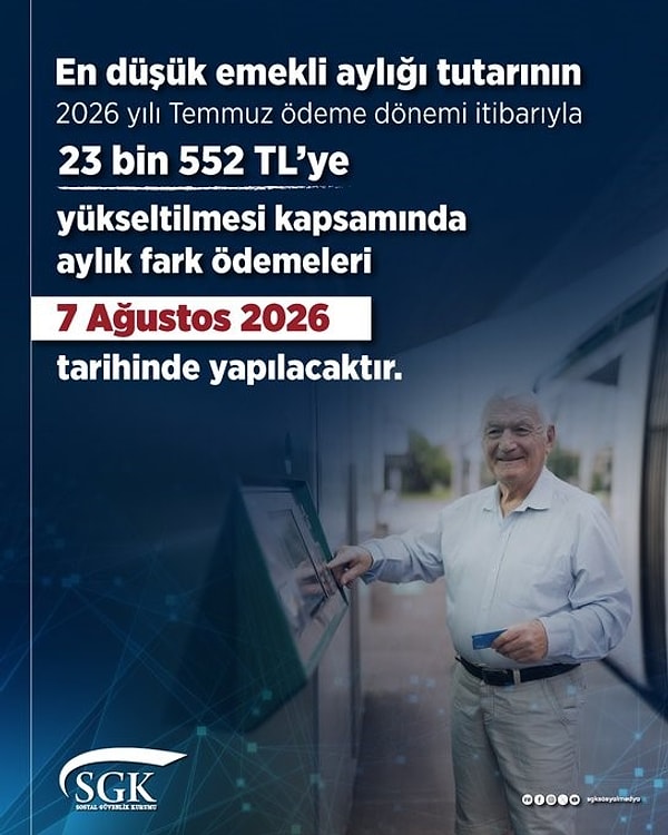 Sosyal Güvenlik Kurumu (SGK), en düşük emekli aylığına ilişkin fark ödemelerinin tarihini açıkladı.