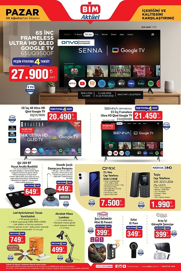 Senna 65 İnç Frameless Ultra HD QLED Google TV 27.900 TL