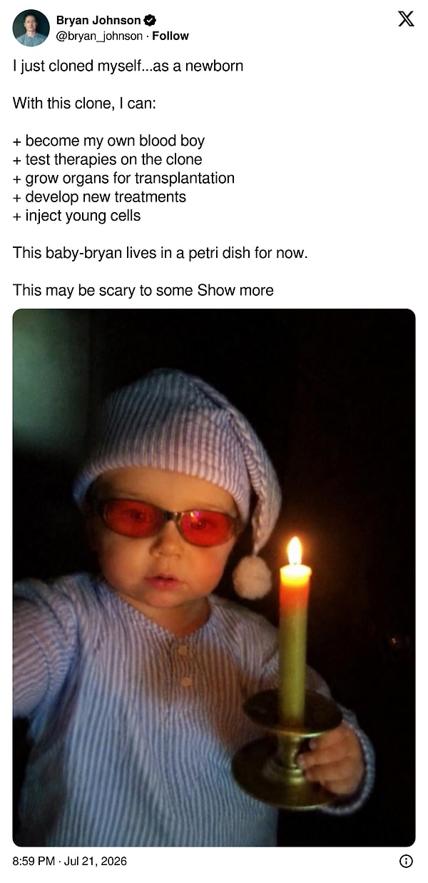 Here is that post by Bryan Johnson!