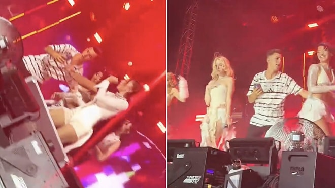Stage Intrusion: Security Intervenes as Fan Jumps on Stage During Manifest Concert