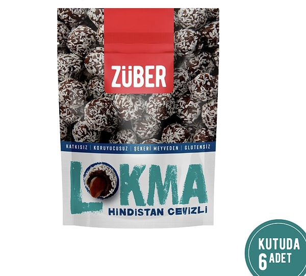 Züber Lokma Hindistan cevizli meyve topu 6'lı paket ''ONEDİO350'' koduyla 1.200 TL'ye 350 TL indirimli!